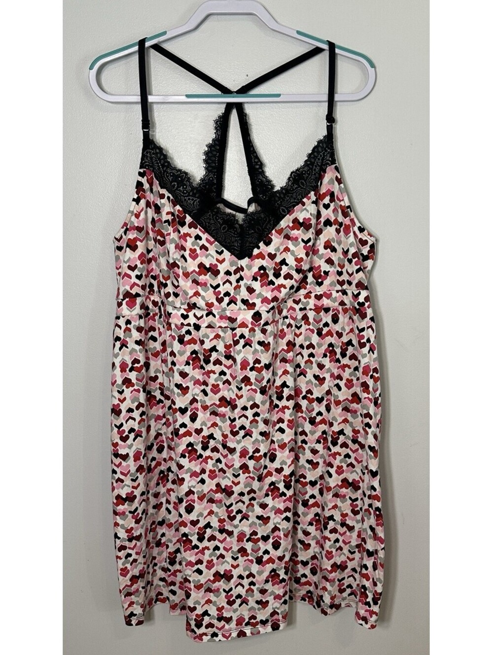 Cacique Women’s Heart Printed Cotton Lace Back Sleep Chemise Size 26/ 28 GUC.